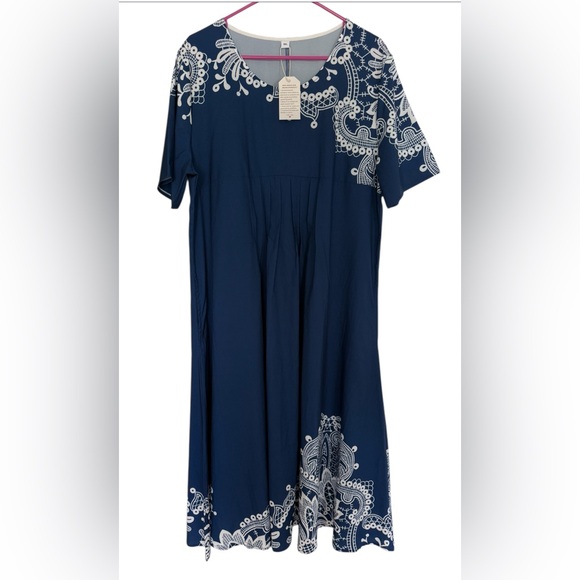 NWT Made with ❤️ Navy Blue Embroidered Boho Lightweight Pleated Midi Dress szXXL - Picture 2 of 16